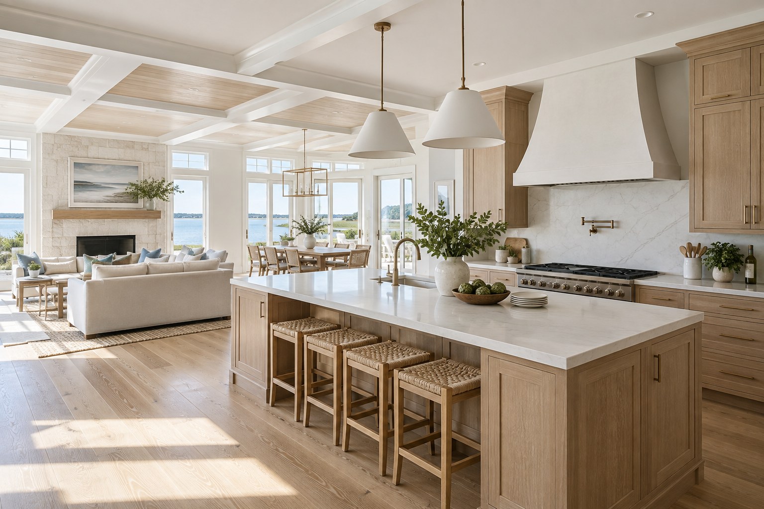 Design inspiration: a bright coastal kitchen with natural oak cabinetry and a stone island